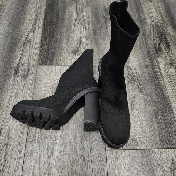 Zara women's chunky heeled boots size 39 8 black socks Y2K 90s - Picture 12 of 13